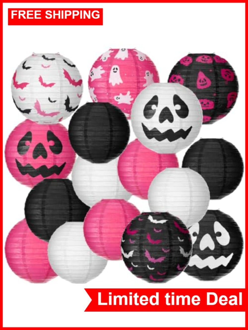 16 Pcs Halloween Paper Lanterns Ghost Bat Pumpkin Hanging Party Decorations